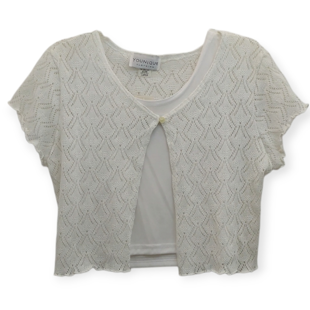 Younique Junior's Size Large Top Shirt Cropped Layered Crochet Cami Half Y2K